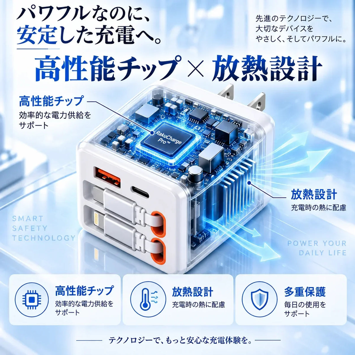 [特別オファー] RakuCharge Pro™｜ケーブル内蔵4in1急速充電器