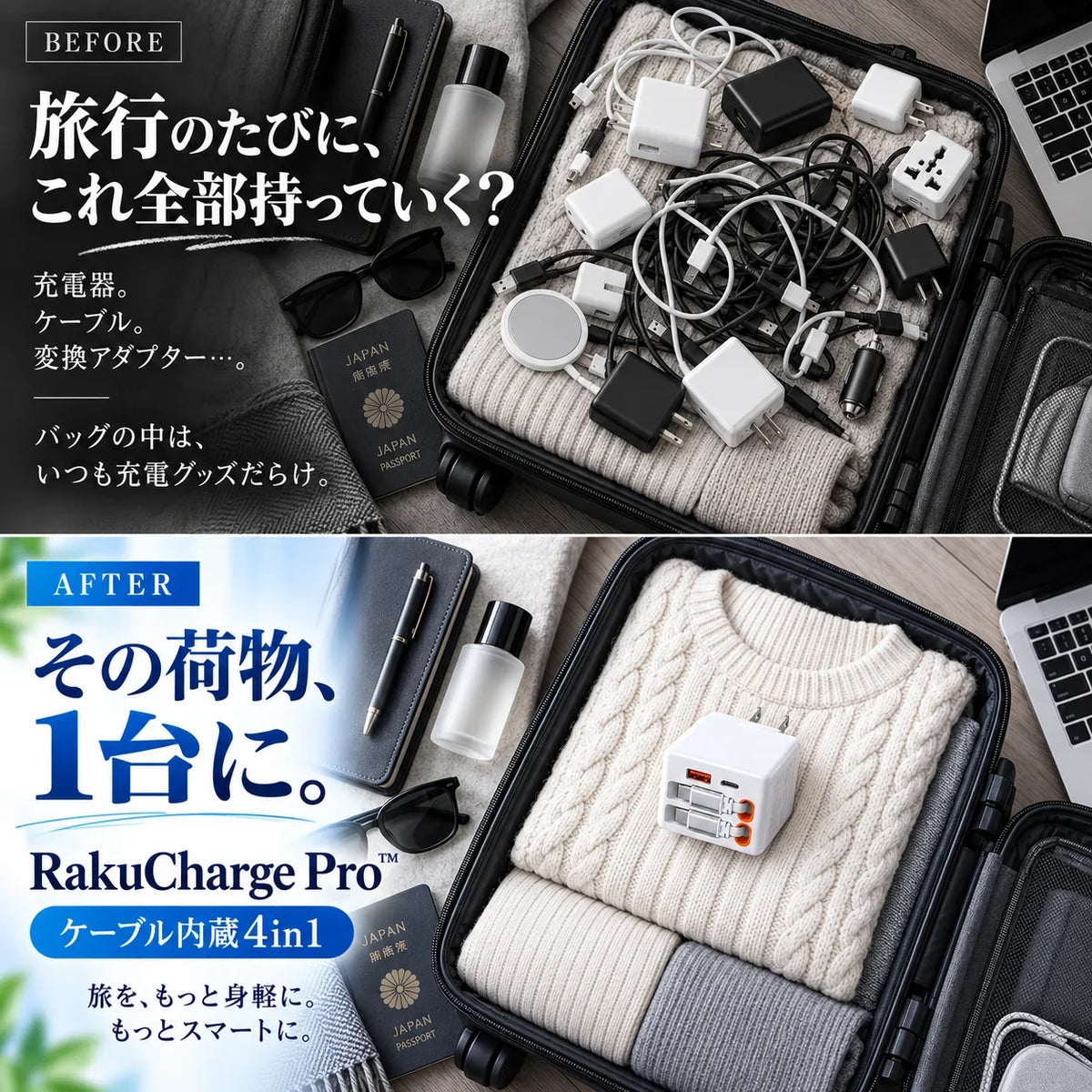 RakuCharge Pro™ ケーブル内蔵4in1急速充電器